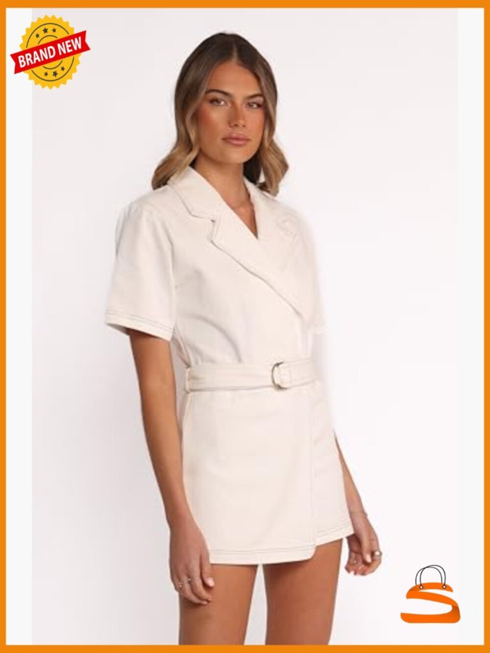 Medium Cotton Romper with V-Neck Wrap Front Short Sleeve - Picture 2 of 4